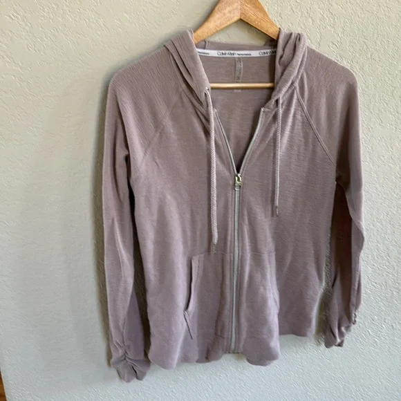 Calvin Klein Women's Ruched Long Sleeve Zip Front Hoodie - Picture 3 of 5